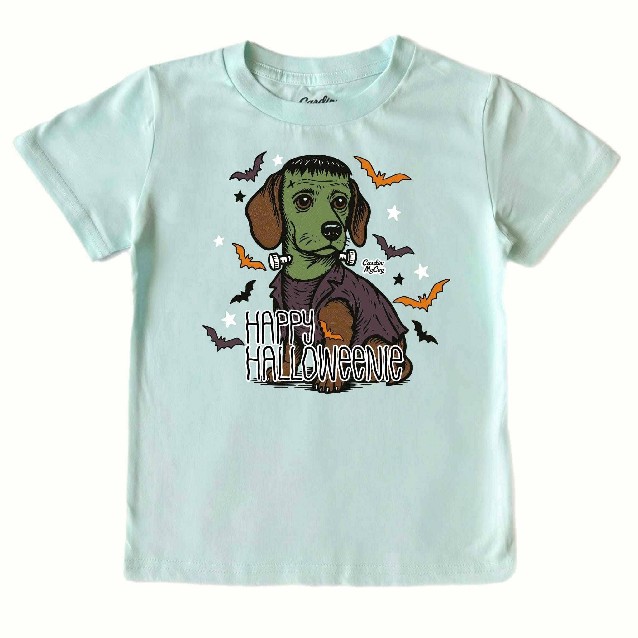 Kids' Happy Halloweenie Front Design Short-Sleeve Tee Short Sleeve T-Shirt Cardin McCoy Blue Mint XXS (2/3) Front Design