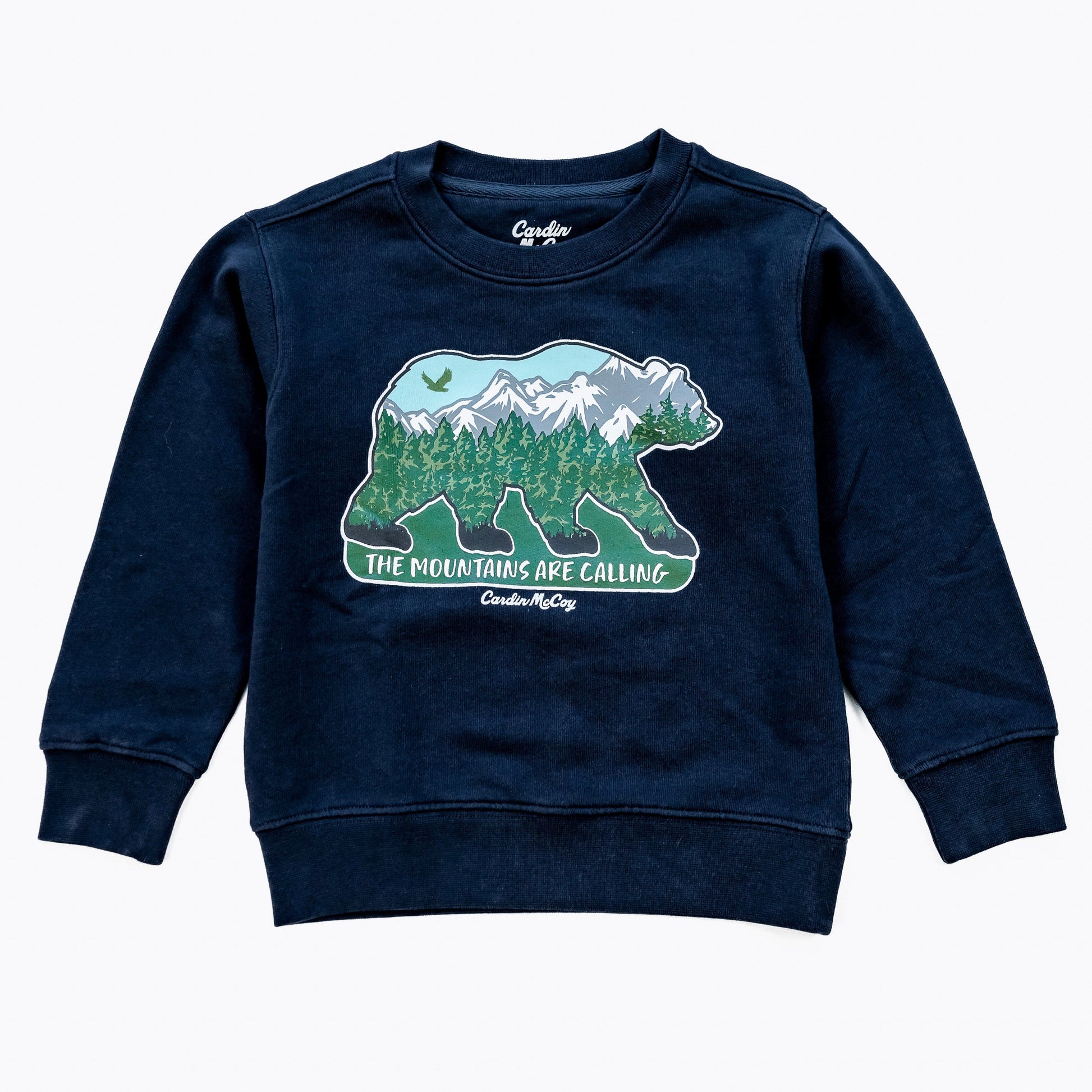 Kids' Mountains Are Calling Front Crewneck Sweatshirt Navy Sweatshirt Cardin McCoy