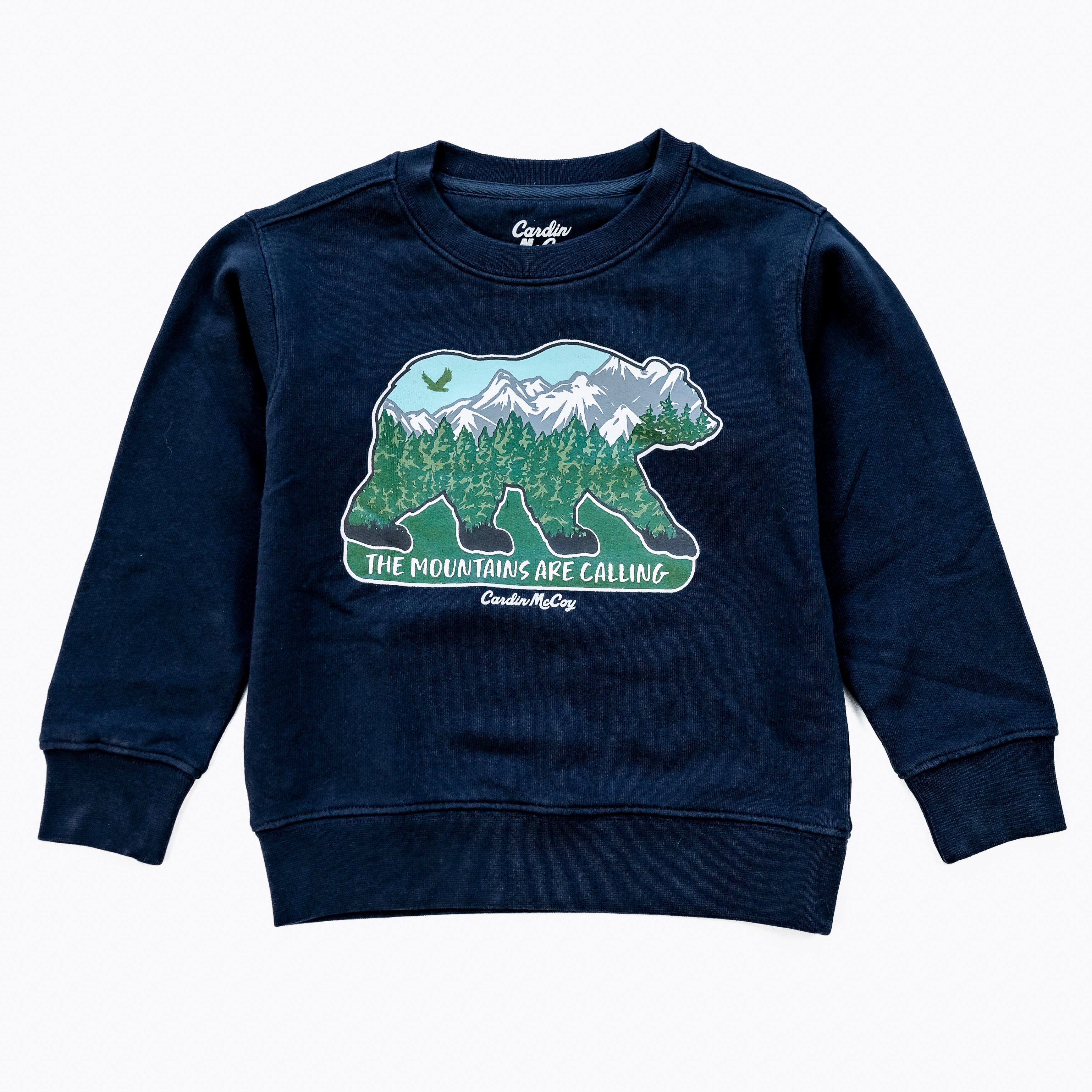 Kids' Mountains Are Calling Front Crewneck Sweatshirt Navy Sweatshirt Cardin McCoy