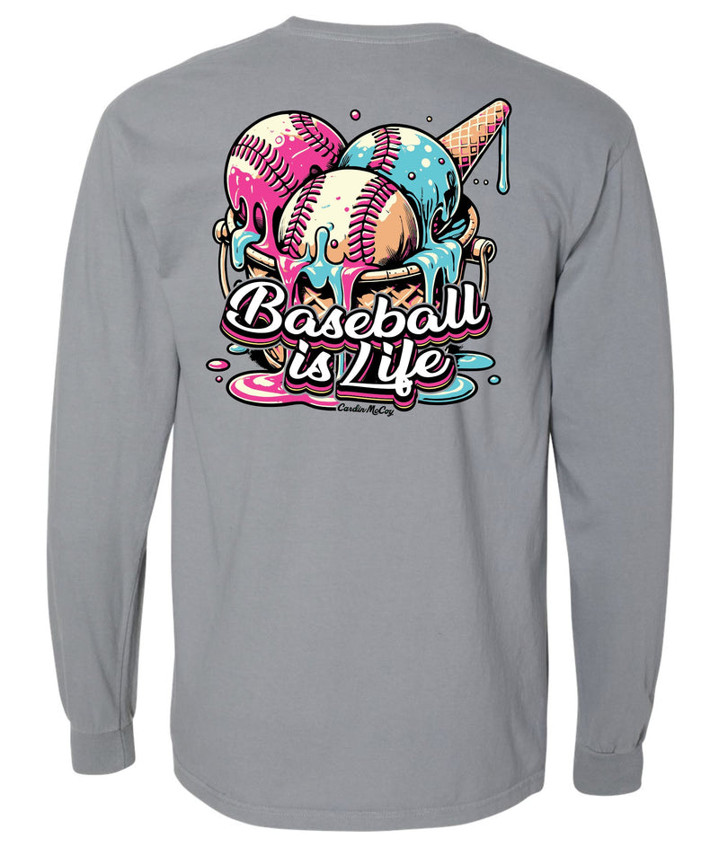 Adult Baseball Drip Pink Long-Sleeve Tee Long Sleeve T-Shirt Comfort Colors Granite Small Pocket