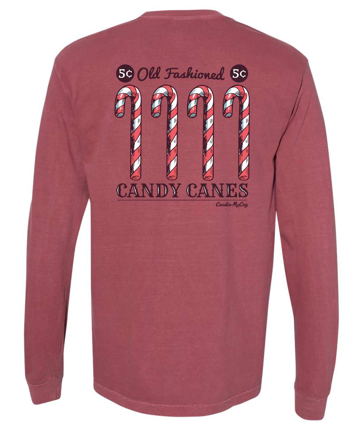 Adult Candy Canes Long-Sleeve Tee Long Sleeve T-Shirt Comfort Colors Brick Small Pocket