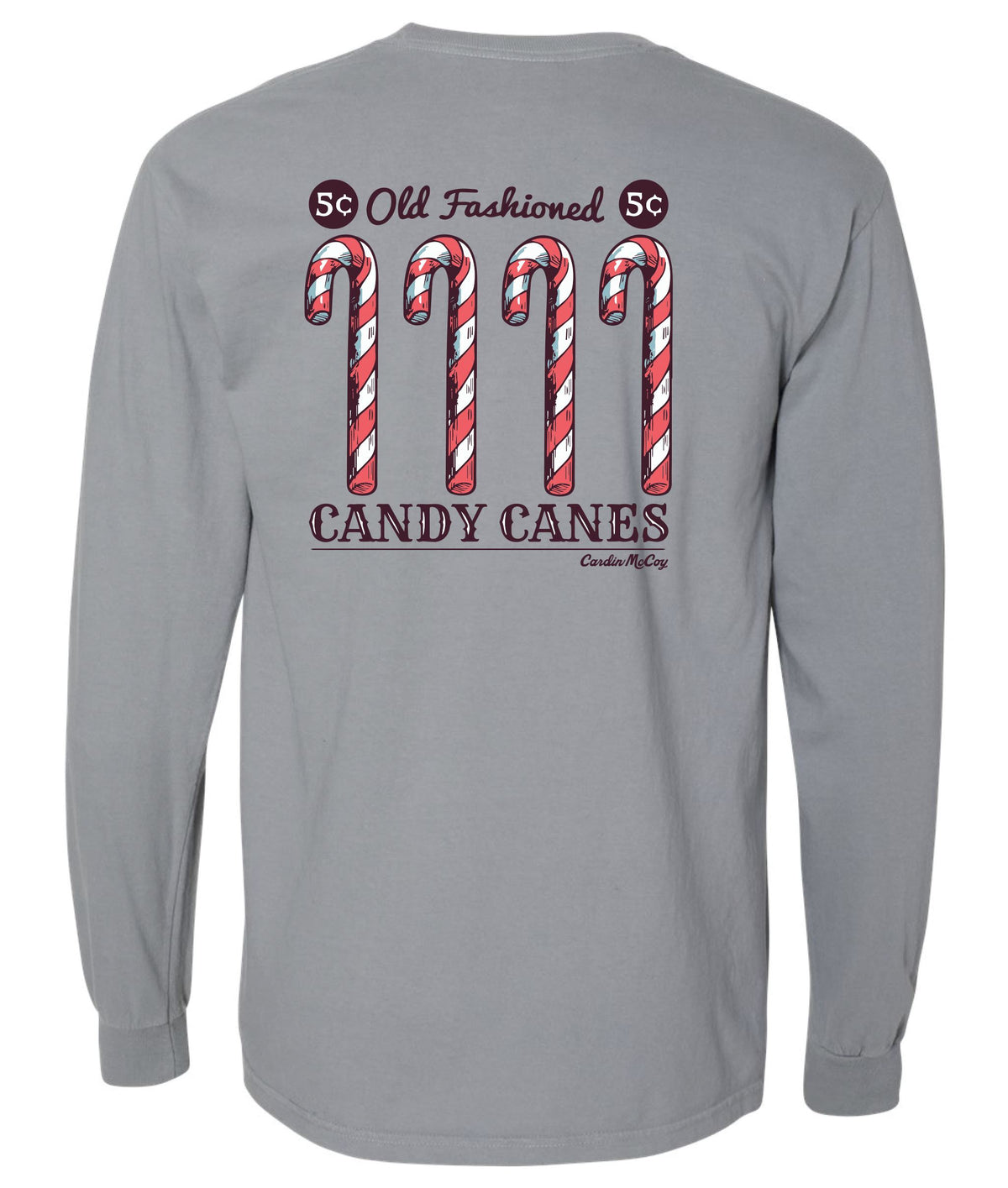 Adult Candy Canes Long-Sleeve Tee Long Sleeve T-Shirt Comfort Colors Granite Small Pocket