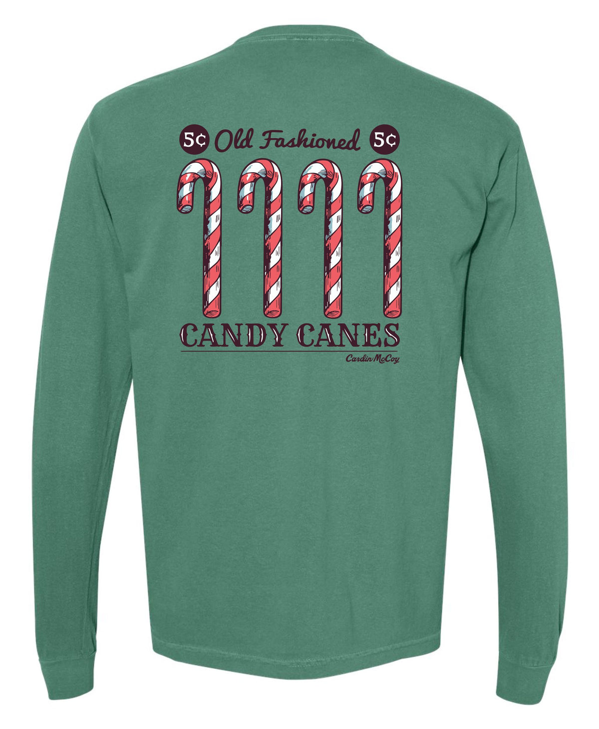 Adult Candy Canes Long-Sleeve Tee Long Sleeve T-Shirt Comfort Colors Light Green Small Pocket