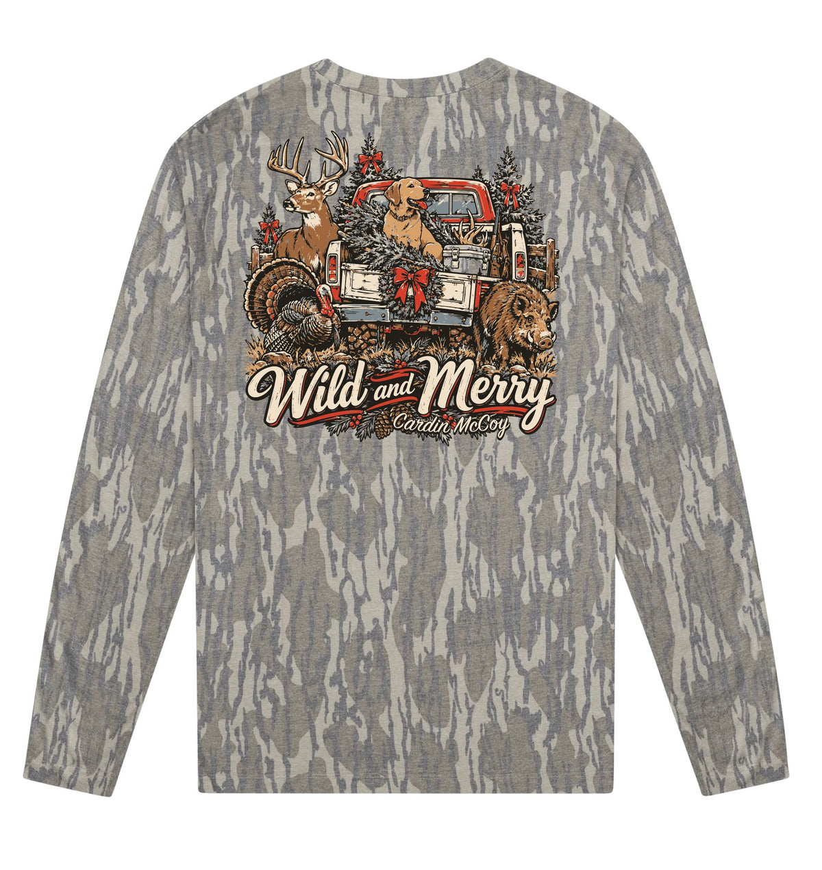 Adult Merry and Wild Mossy Oak Bottomland Washed Out Long-Sleeve Tee Long Sleeve T-Shirt Mossy Oak Original Bottomland Adult Small Pocket