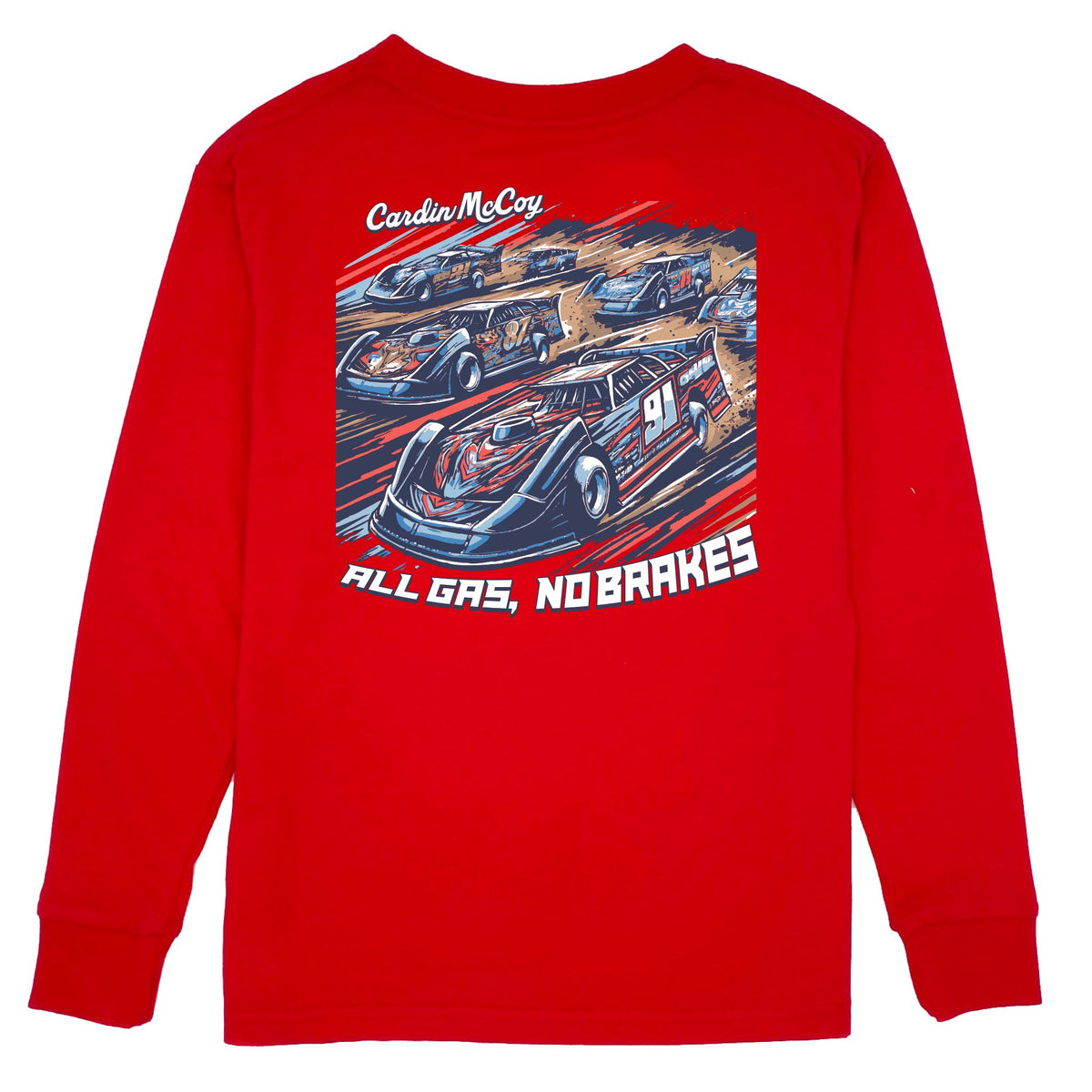 Boys' All Gas No Brakes Long-Sleeve Tee Long Sleeve T-Shirt Cardin McCoy Red XXS (2/3) Pocket