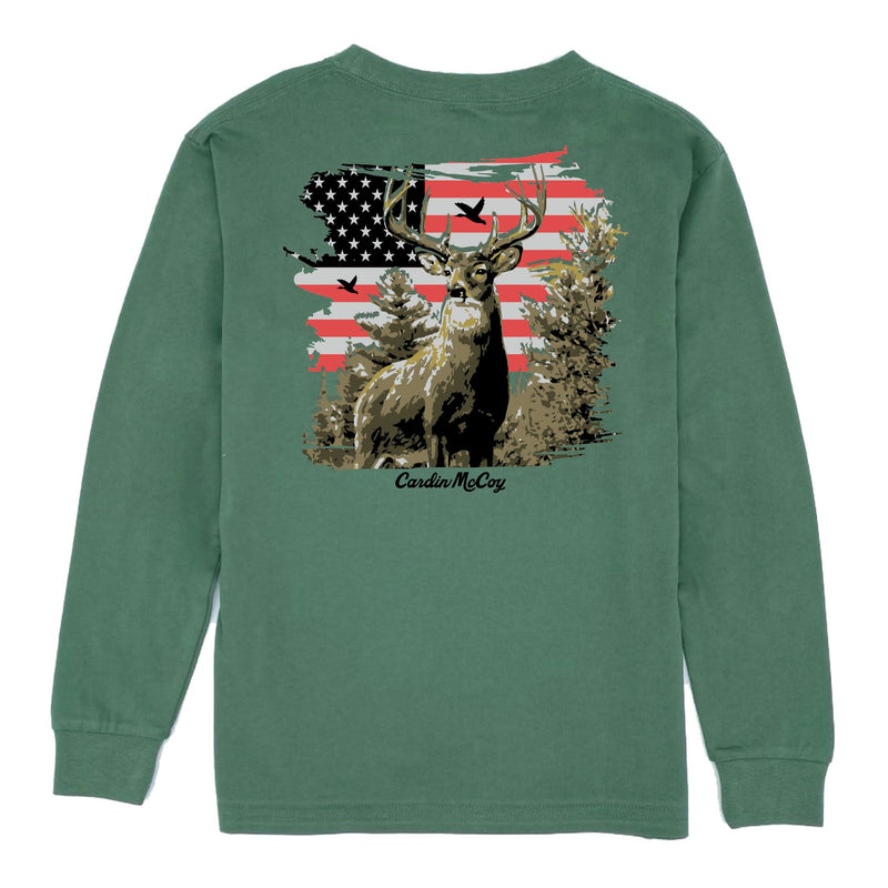 Boys' American Buck Long-Sleeve Tee Long Sleeve T-Shirt Cardin McCoy Dark Olive XXS (2/3) Pocket