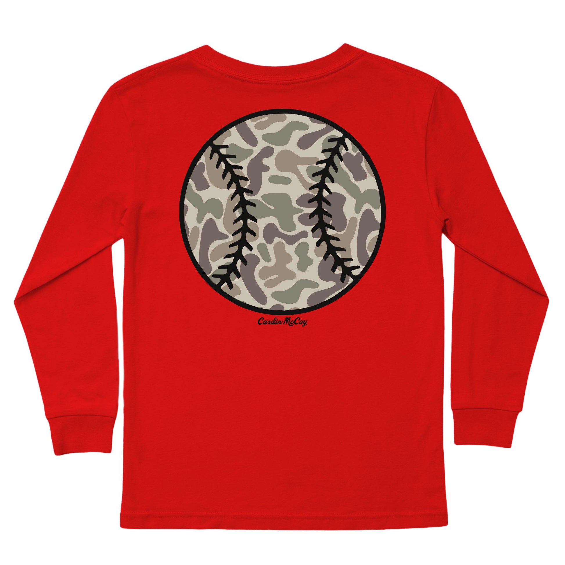 Boys' Camo Baseball Long-Sleeve Tee Long Sleeve T-Shirt Cardin McCoy Red XXS (2/3) Pocket