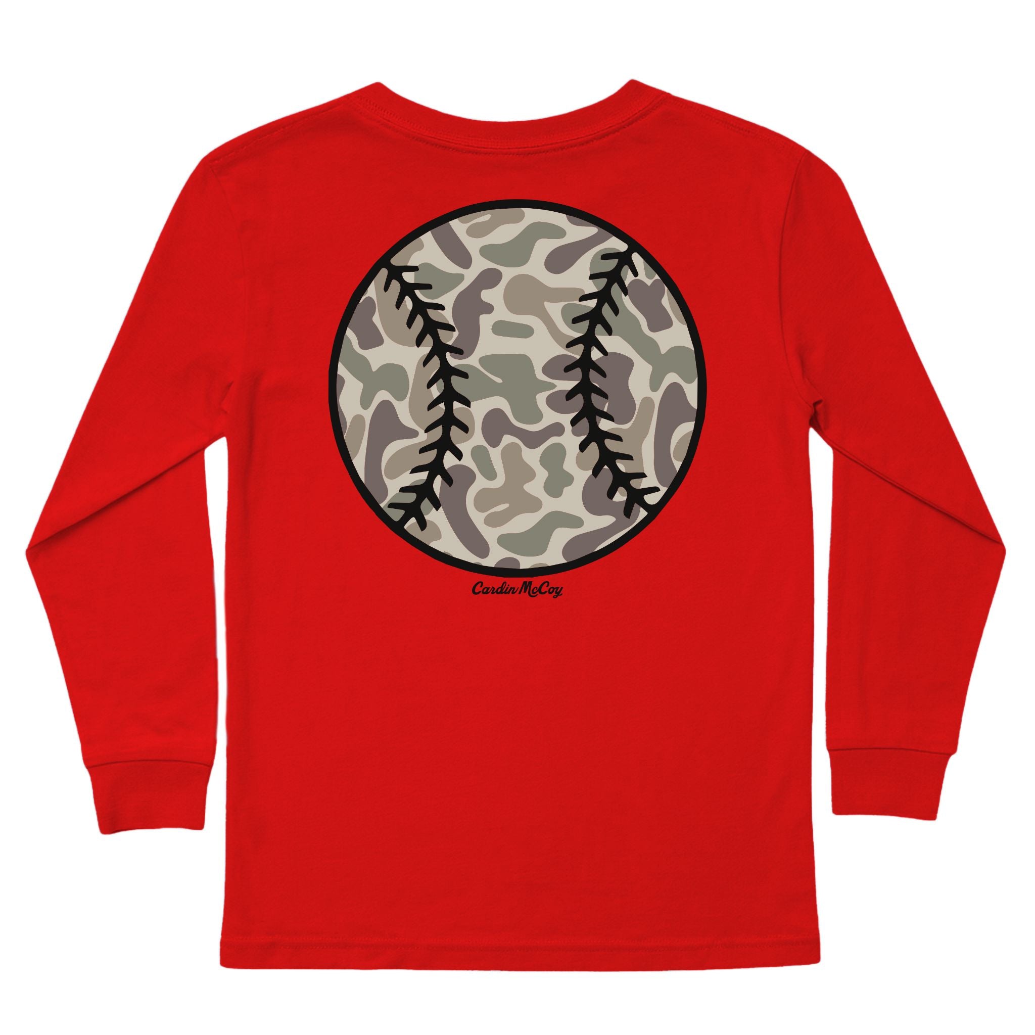 Boys' Camo Baseball Long-Sleeve Tee Long Sleeve T-Shirt Cardin McCoy Red XXS (2/3) Pocket