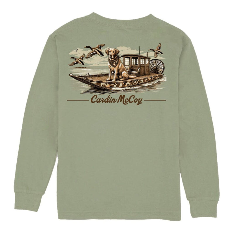 Boys' Duck Boat Dog Long-Sleeve Tee Long Sleeve T-Shirt Cardin McCoy Light Olive XXS (2/3) Pocket