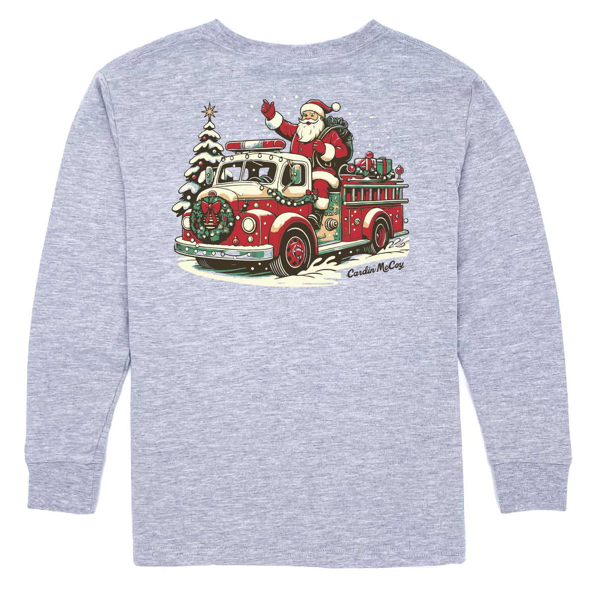 Boys' Fire Truck Santa Long-Sleeve Tee Long Sleeve T-Shirt Cardin McCoy Heather Gray XXS (2/3) Pocket