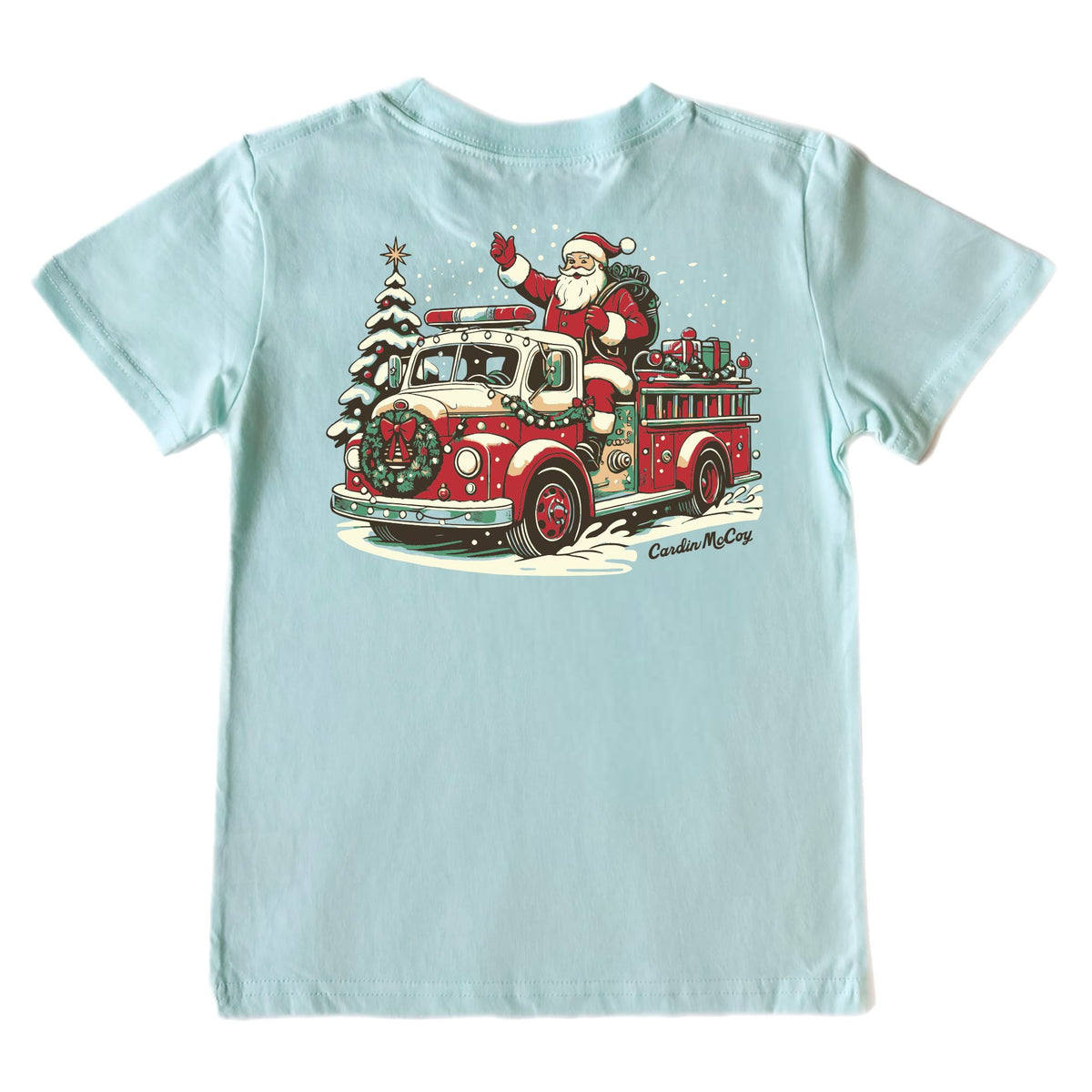 Boys' Fire Truck Santa Short-Sleeve Tee Short Sleeve T-Shirt Cardin McCoy Blue Mint XXS (2/3) Pocket