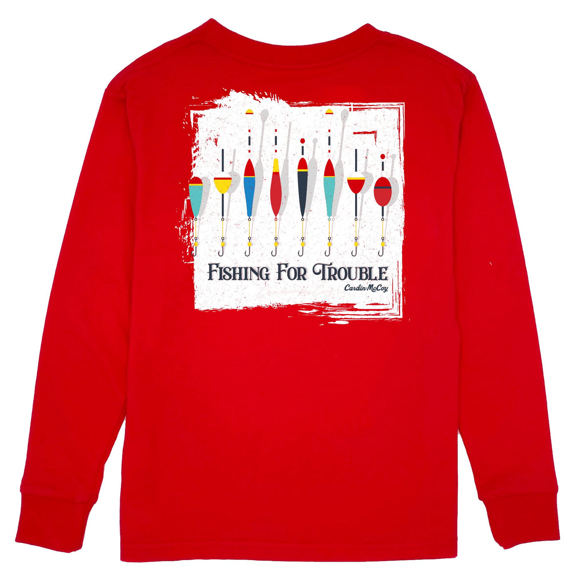 Boys' Fishing For Trouble Long-Sleeve Tee Long Sleeve T-Shirt Cardin McCoy Red XXS (2/3) Pocket