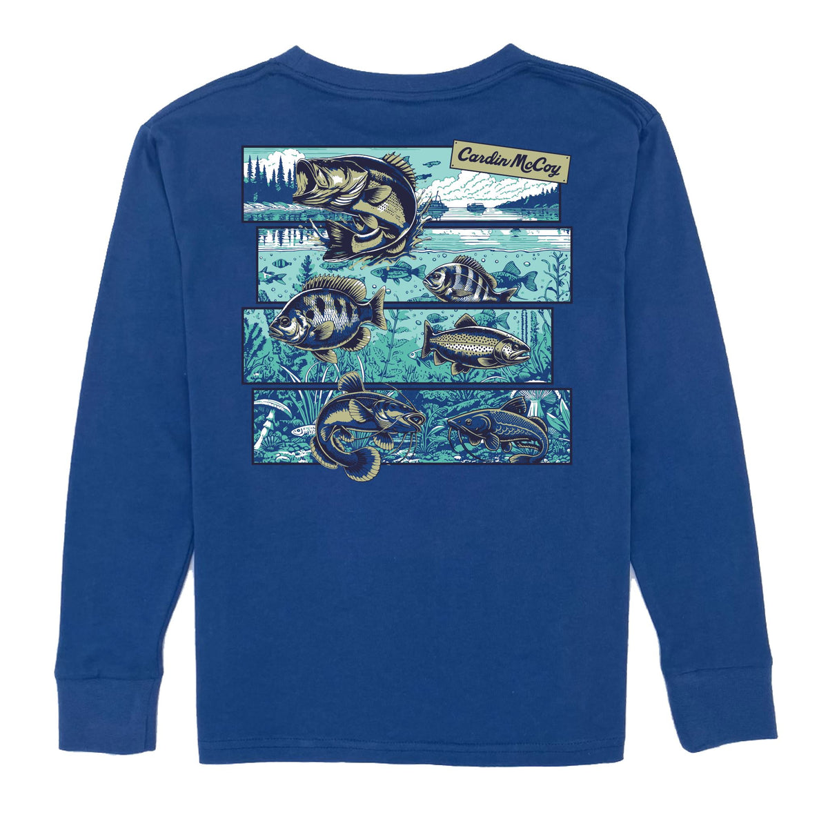 Boys' Fishing Grid Long-Sleeve Tee Long Sleeve T-Shirt Cardin McCoy Blue XXS (2/3) Pocket