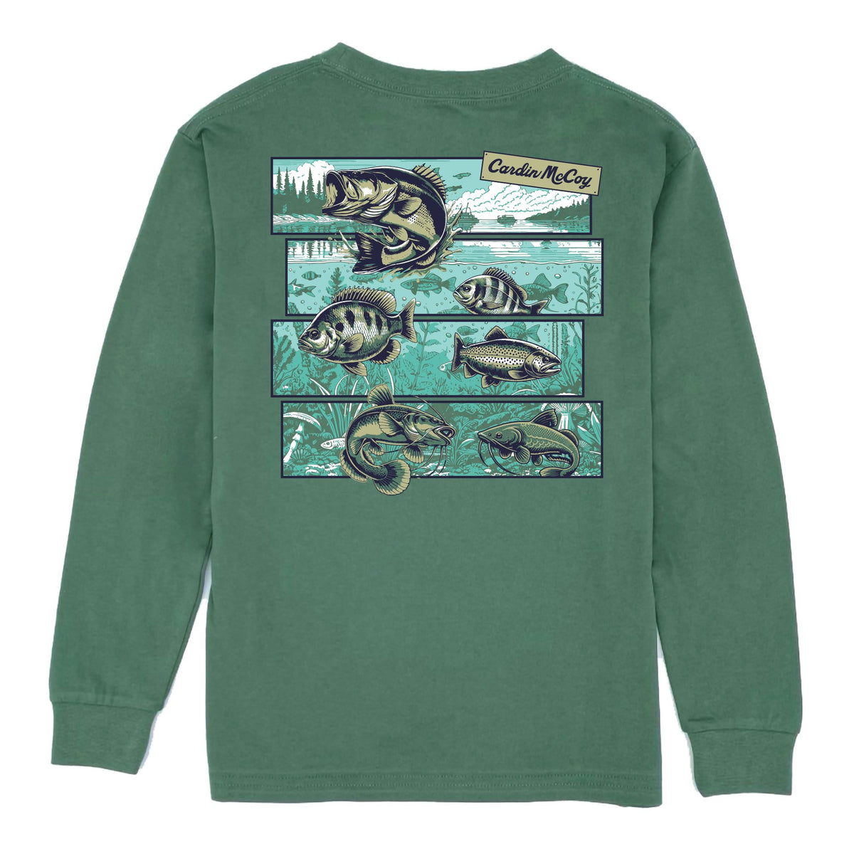 Boys' Fishing Grid Long-Sleeve Tee Long Sleeve T-Shirt Cardin McCoy Dark Olive XXS (2/3) Pocket