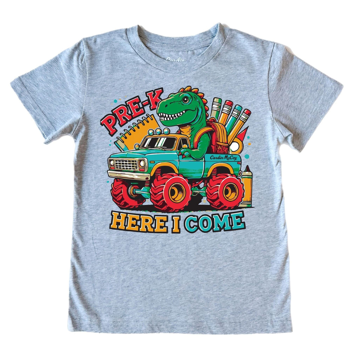 Boys' Front Pre-K Here I Come Short-Sleeve Tee Short Sleeve T-Shirt Cardin McCoy Heather Gray XXS (2/3) Pocket