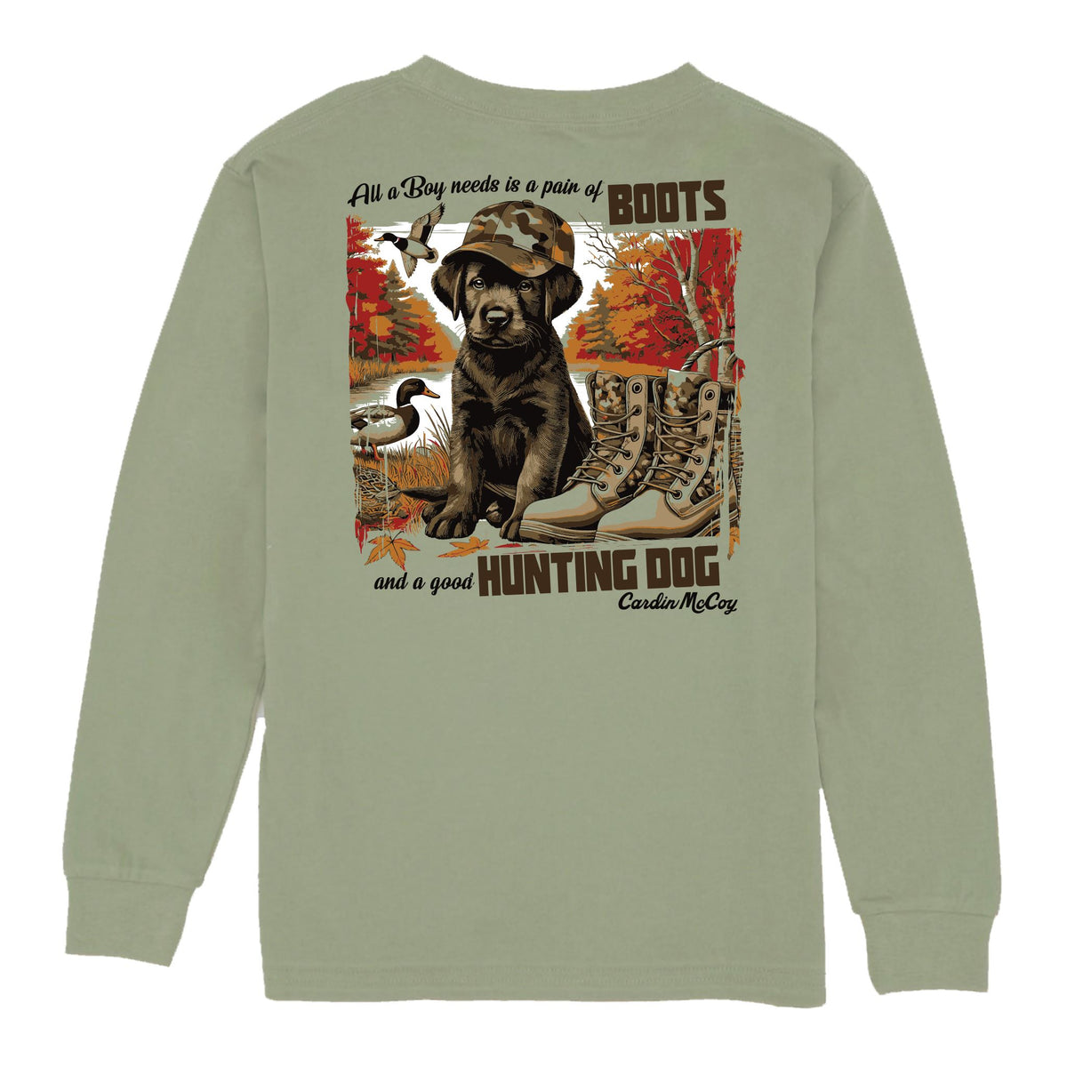 Boys' Good Hunting Dog Long-Sleeve Tee Long Sleeve T-Shirt Cardin McCoy Light Olive XXS (2/3) Pocket