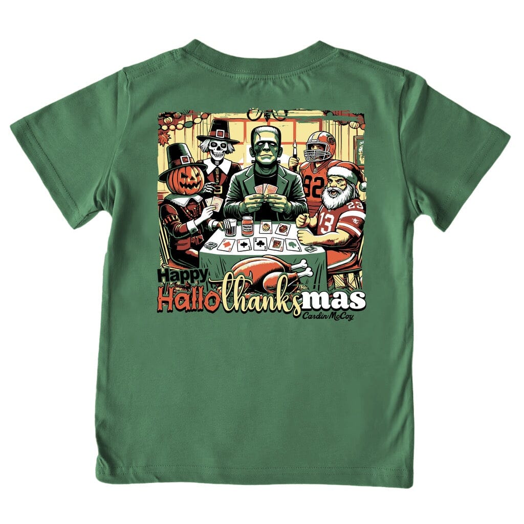 Boys' Happy Hallothanksmas Short-Sleeve Tee Short Sleeve T-Shirt Cardin McCoy Dark Olive XXS (2/3) Pocket