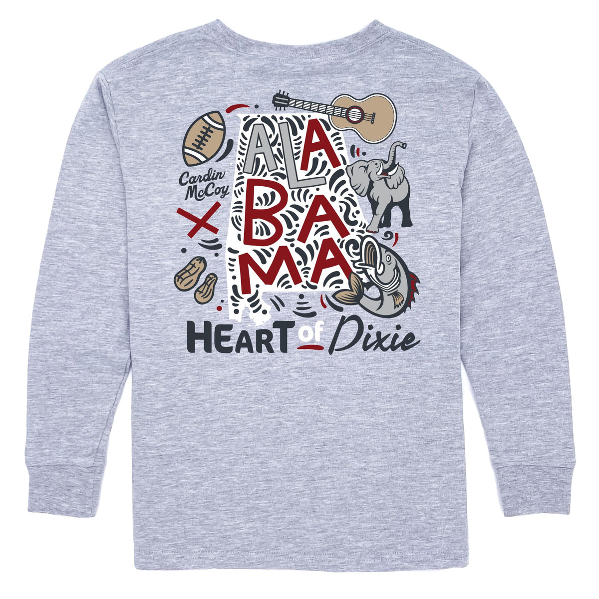 Boys' Heart of Dixie Crimson Long-Sleeve Tee Long Sleeve T-Shirt Cardin McCoy Heather Gray XXS (2/3) Pocket