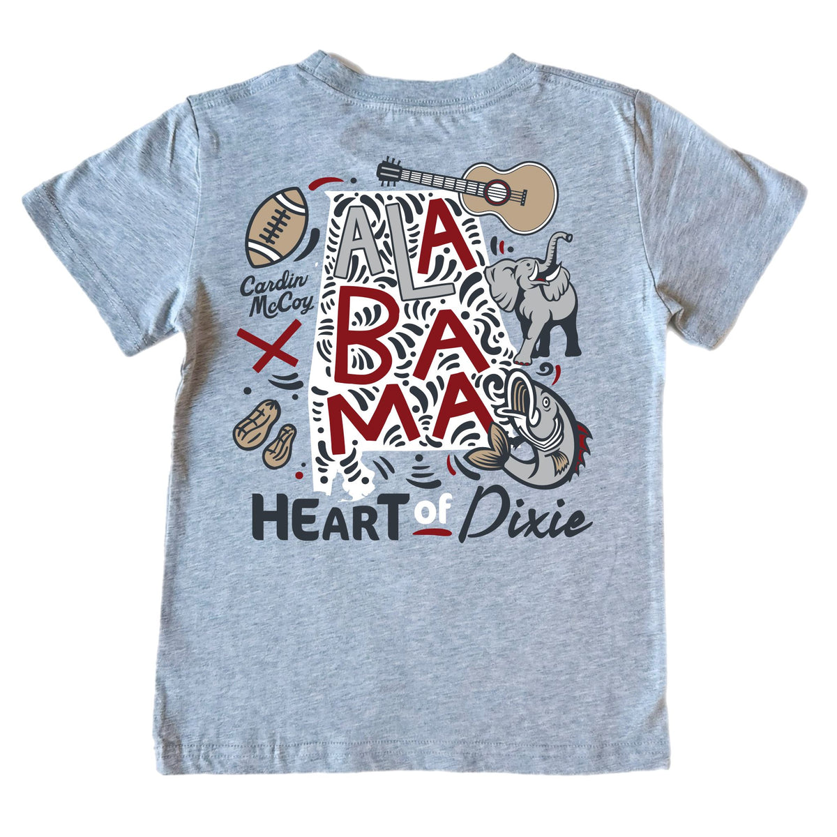 Boys' Heart of Dixie Crimson Short-Sleeve Tee Short Sleeve T-Shirt Cardin McCoy Heather Gray XXS (2/3) Pocket