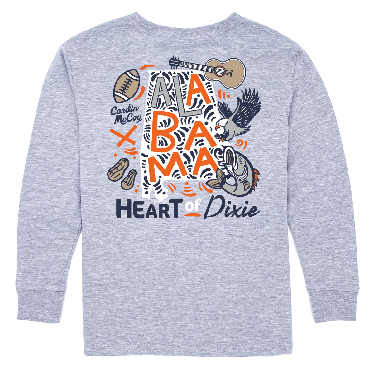 Boys' Heart of Dixie Orange Long-Sleeve Tee Long Sleeve T-Shirt Cardin McCoy Heather Gray XXS (2/3) Pocket