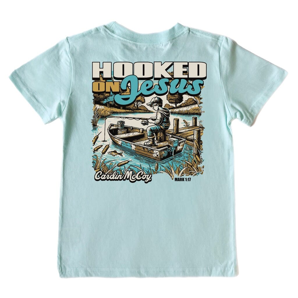 Boys' Hooked on Jesus Short-Sleeve Tee Short Sleeve T-Shirt Cardin McCoy Blue Mint XXS (2/3) Pocket