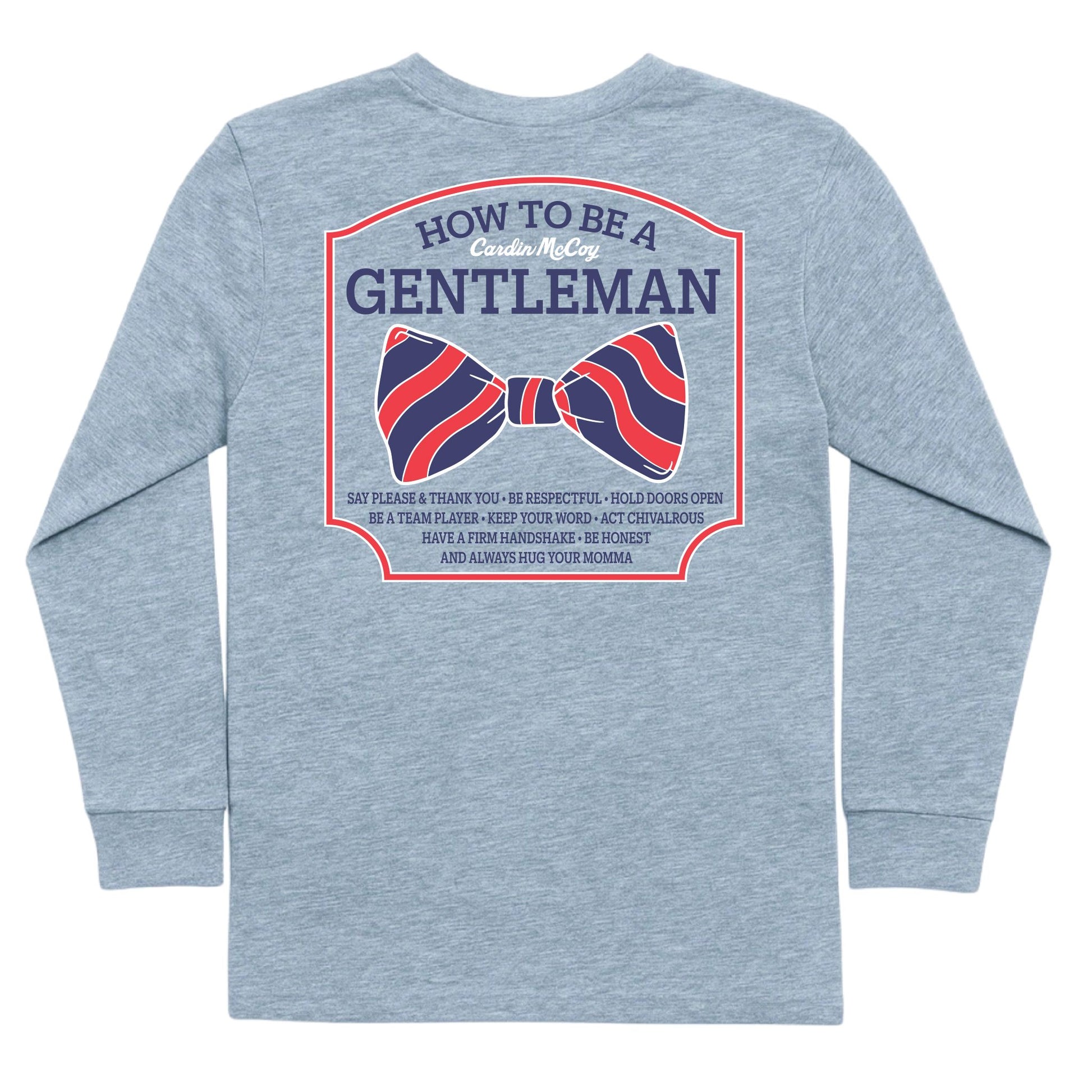 Boys' How To Be A Gentleman Long-Sleeve Tee Long Sleeve T-Shirt Cardin McCoy Heather Gray XXS (2/3) Pocket