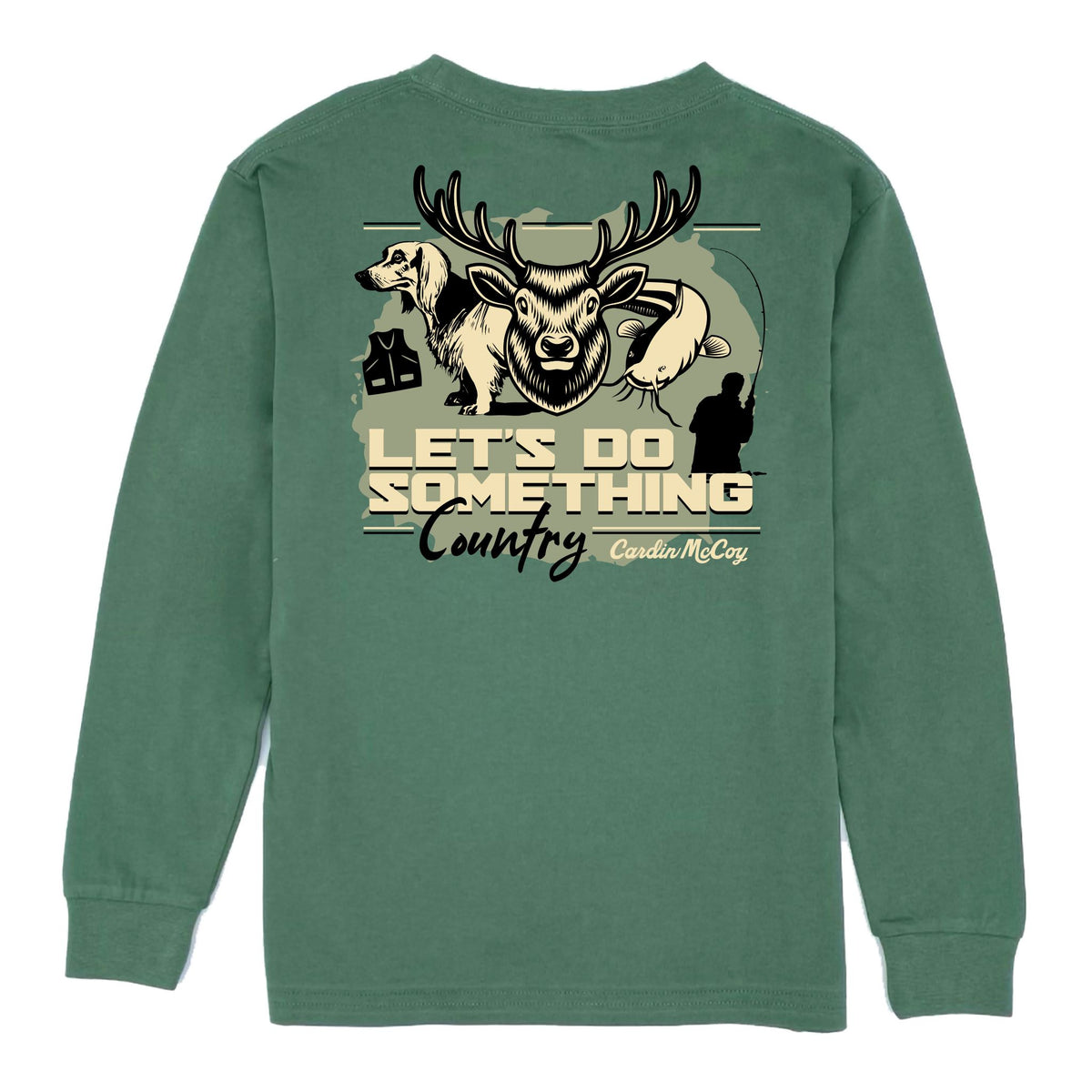 Boys' Let's Do Something Country Long-Sleeve Tee Long Sleeve T-Shirt Cardin McCoy Dark Olive XXS (2/3) Pocket