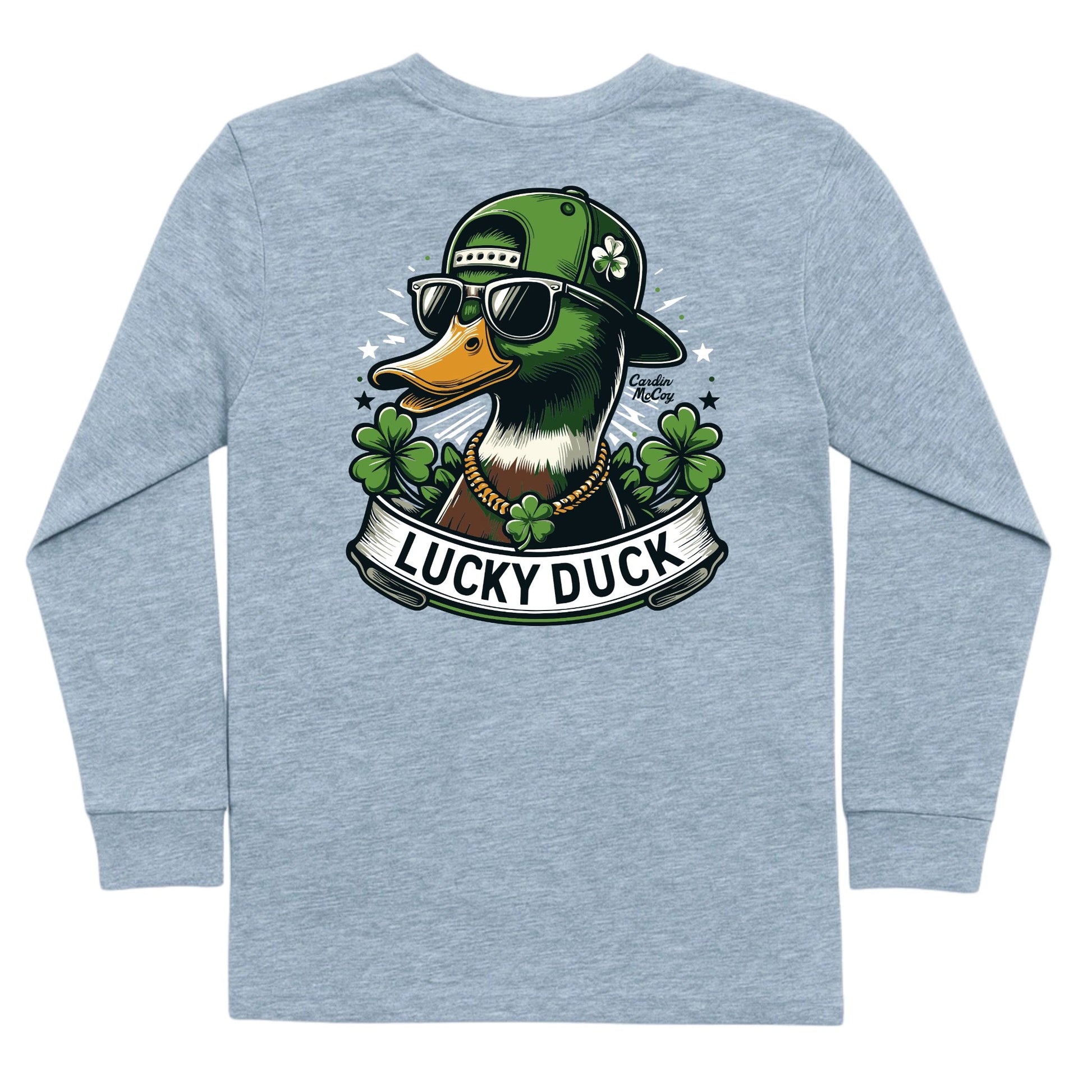 Boys' Lucky Duck Long-Sleeve Tee Long Sleeve T-Shirt Cardin McCoy Heather Gray XXS (2/3) No Pocket