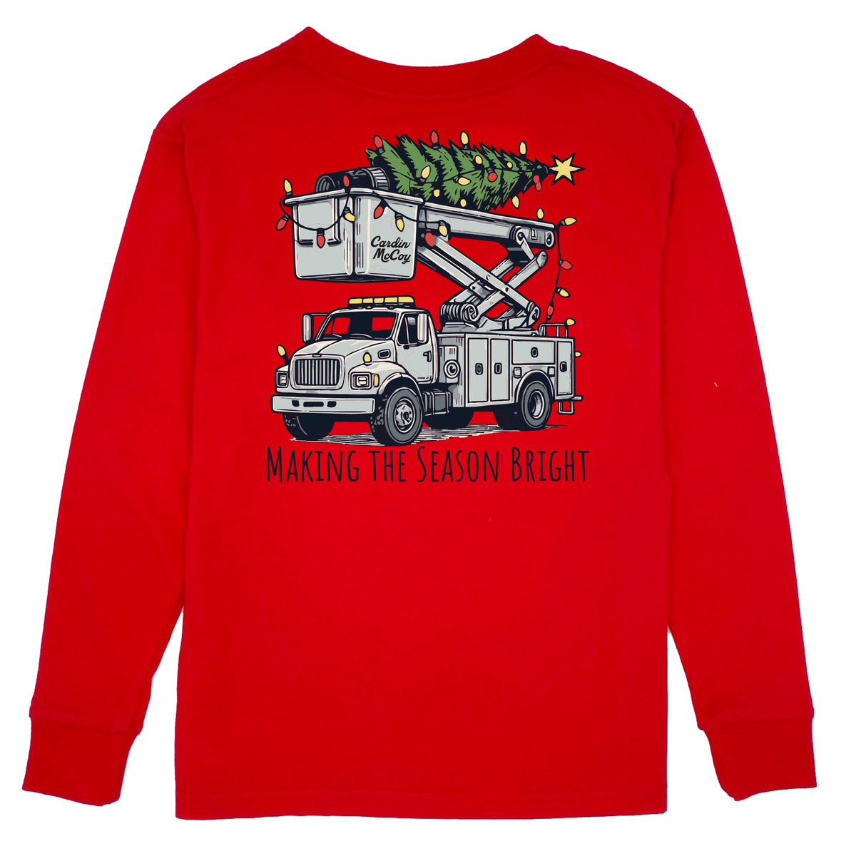 Boys' Making the Season Bright Long-Sleeve Tee Long Sleeve T-Shirt Cardin McCoy Red XXS (2/3) Pocket