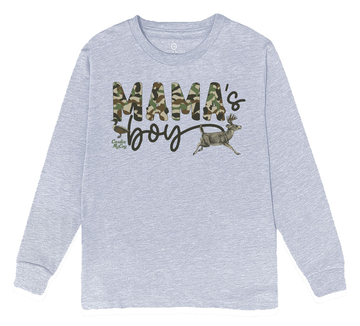 Boys' Mama's Boy Front Long-Sleeve Tee Long Sleeve T-Shirt Cardin McCoy Heather Gray XXS (2/3) Pocket