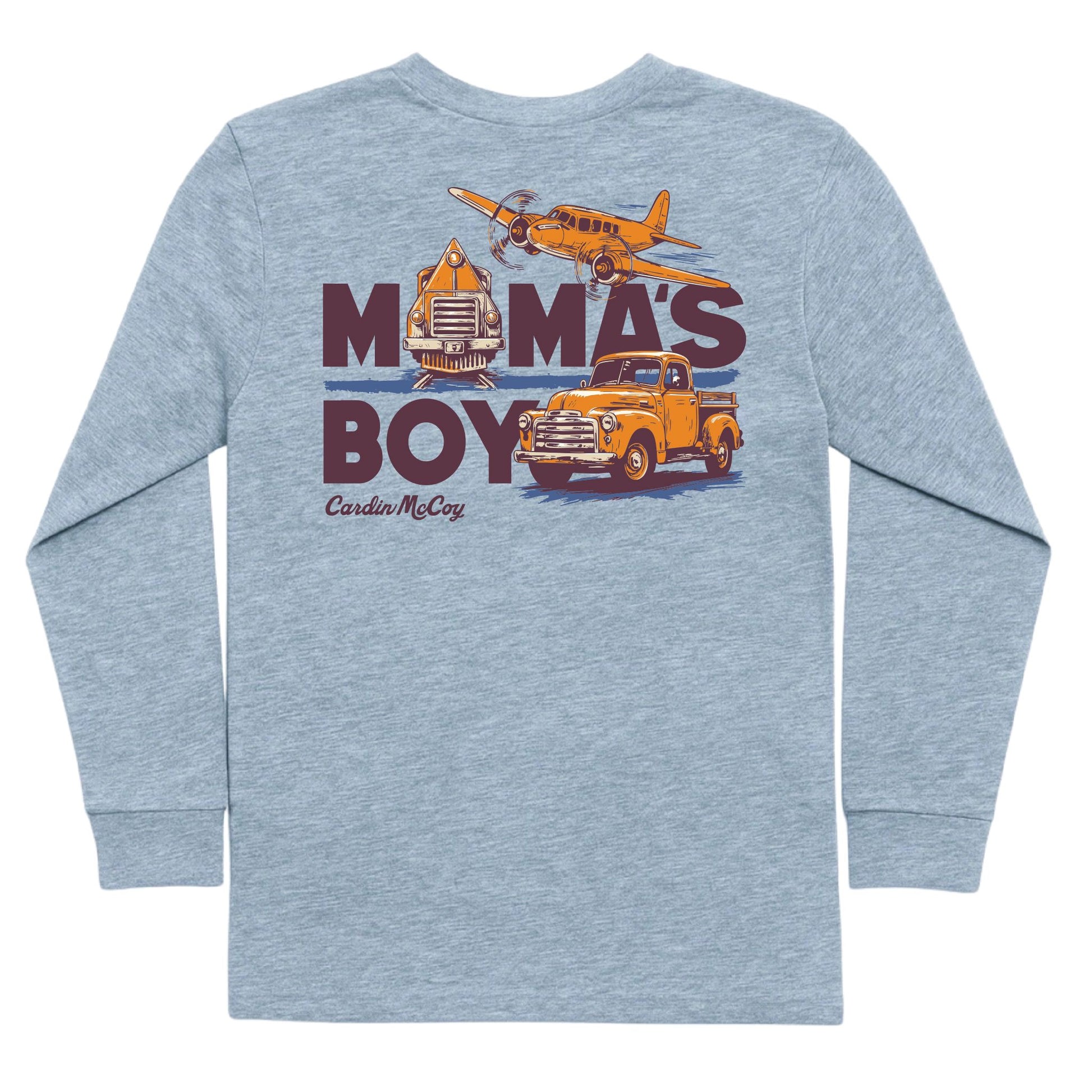 Boys' Mama's Boy Long-Sleeve Tee Long Sleeve T-Shirt Cardin McCoy Heather Gray XXS (2/3) Pocket