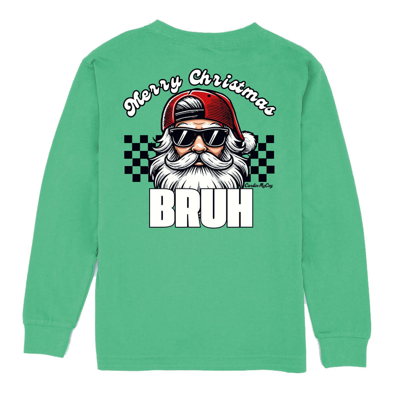 Boys' Merry Christmas Bruh Long-Sleeve Tee Long Sleeve T-Shirt Cardin McCoy Green XXS (2/3) Pocket