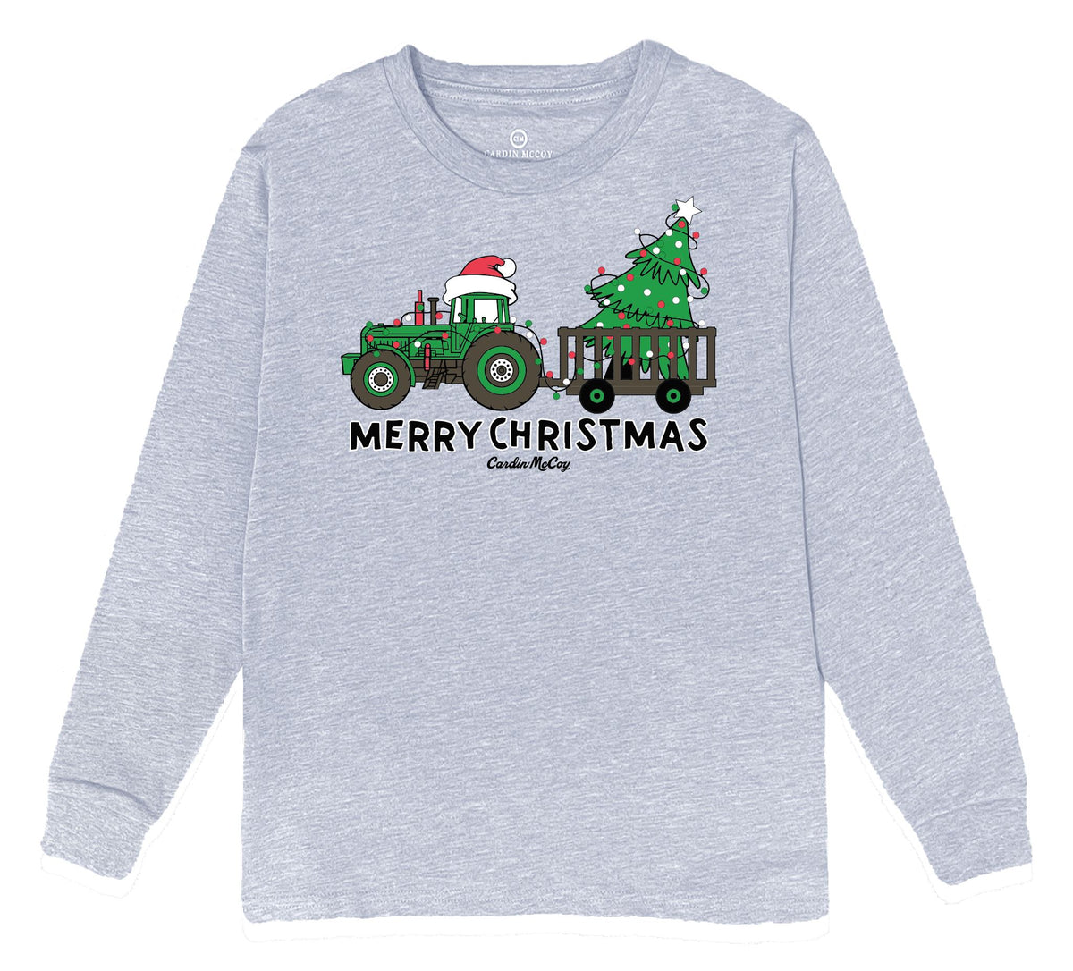 Boys' Merry Christmas Tractor Front Long-Sleeve Tee Long Sleeve T-Shirt Cardin McCoy Heather Gray XXS (2/3) 