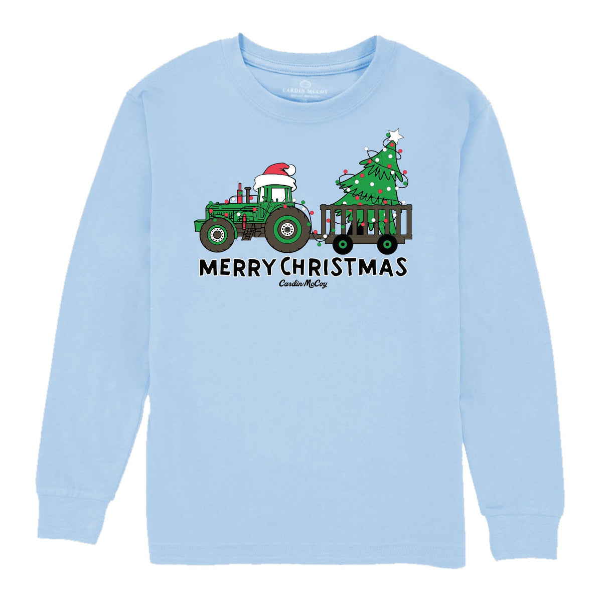 Boys' Merry Christmas Tractor Front Long-Sleeve Tee Long Sleeve T-Shirt Cardin McCoy Light Blue XXS (2/3) 