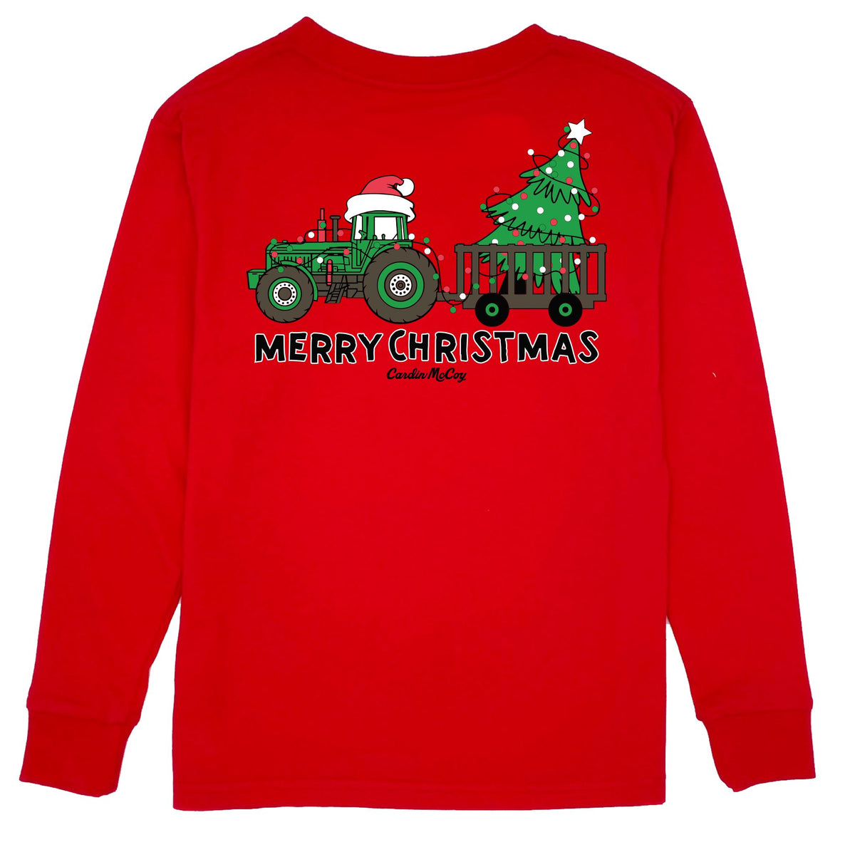 Boys' Merry Christmas Tractor Long-Sleeve Tee Long Sleeve T-Shirt Cardin McCoy Red XXS (2/3) Pocket