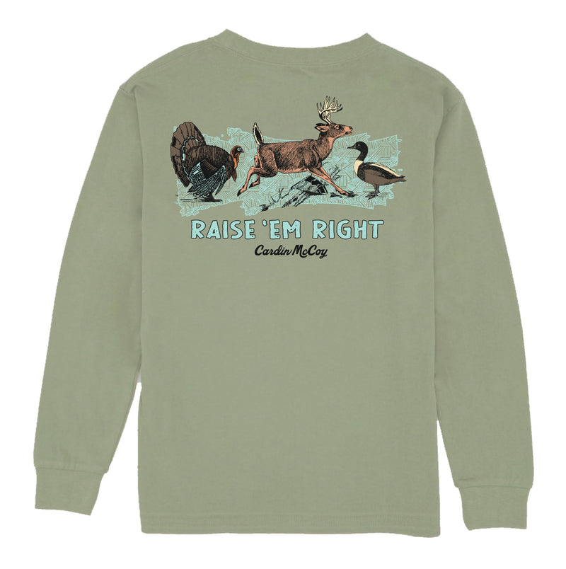 Boys' Raise Em Right Long-Sleeve Tee Long Sleeve T-Shirt Cardin McCoy Light Olive XXS (2/3) Pocket