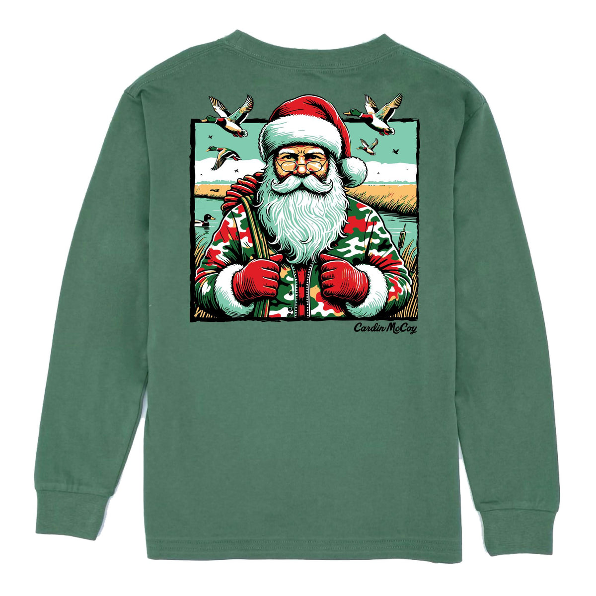 Boys' Santa Duck Hunter Long-Sleeve Tee Long Sleeve T-Shirt Cardin McCoy Dark Olive XXS (2/3) Pocket