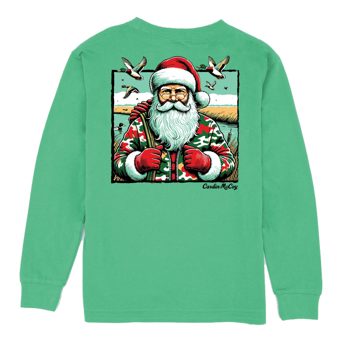 Boys' Santa Duck Hunter Long-Sleeve Tee Long Sleeve T-Shirt Cardin McCoy Green XXS (2/3) Pocket