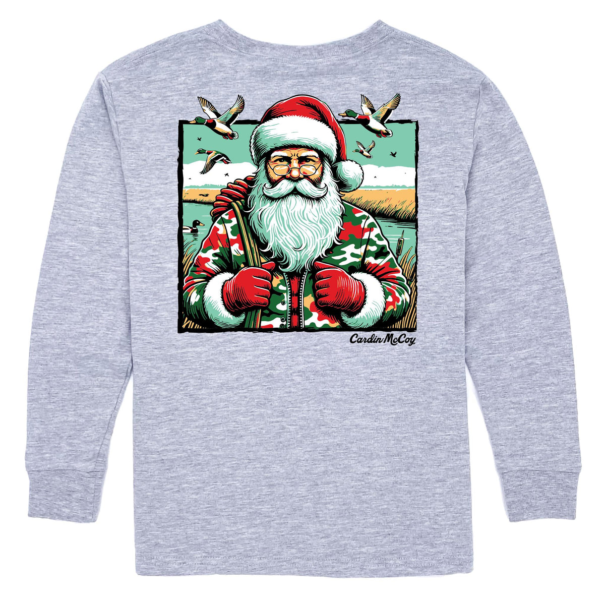 Boys' Santa Duck Hunter Long-Sleeve Tee Long Sleeve T-Shirt Cardin McCoy Heather Gray XXS (2/3) Pocket