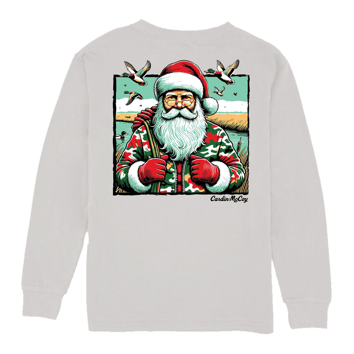 Boys' Santa Duck Hunter Long-Sleeve Tee Long Sleeve T-Shirt Cardin McCoy Ice Gray XXS (2/3) Pocket