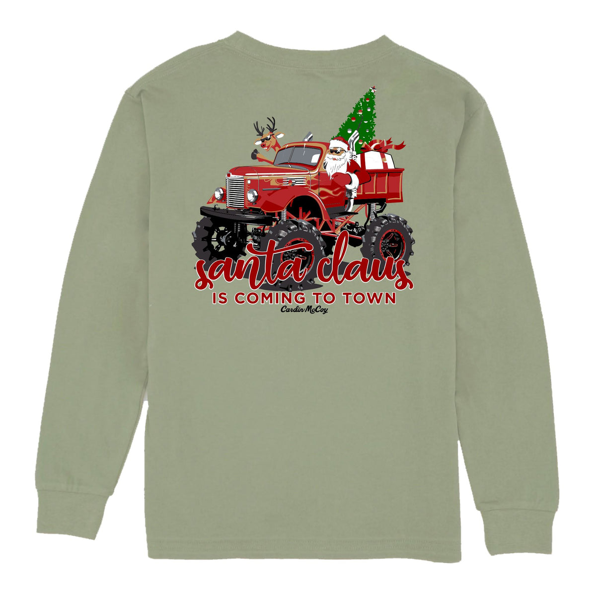 Boys' Santa's Coming to Town Long-Sleeve Tee Long Sleeve T-Shirt Cardin McCoy Light Olive XS (4/5) Pocket