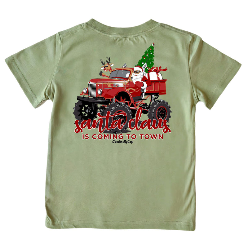 Boys' Santa's Coming to Town Short-Sleeve Tee Short Sleeve T-Shirt Cardin McCoy Light Olive XS (4/5) Pocket