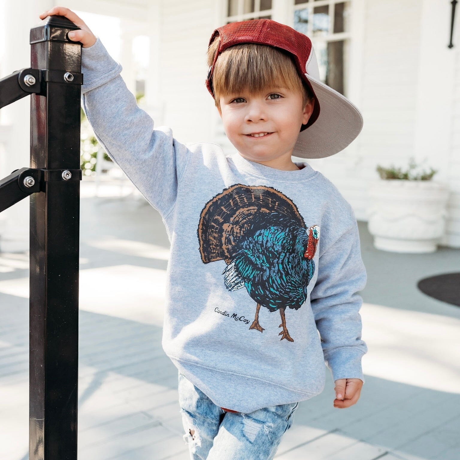 Boys' Wild Turkey Front Crewneck Sweatshirt Heather Gray Sweatshirt Cardin McCoy 