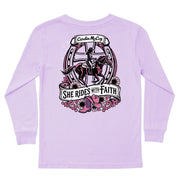 Girls' Rides With Faith Long-Sleeve Tee Long Sleeve T-Shirt Cardin McCoy Lavender XXS (2/3) Pocket