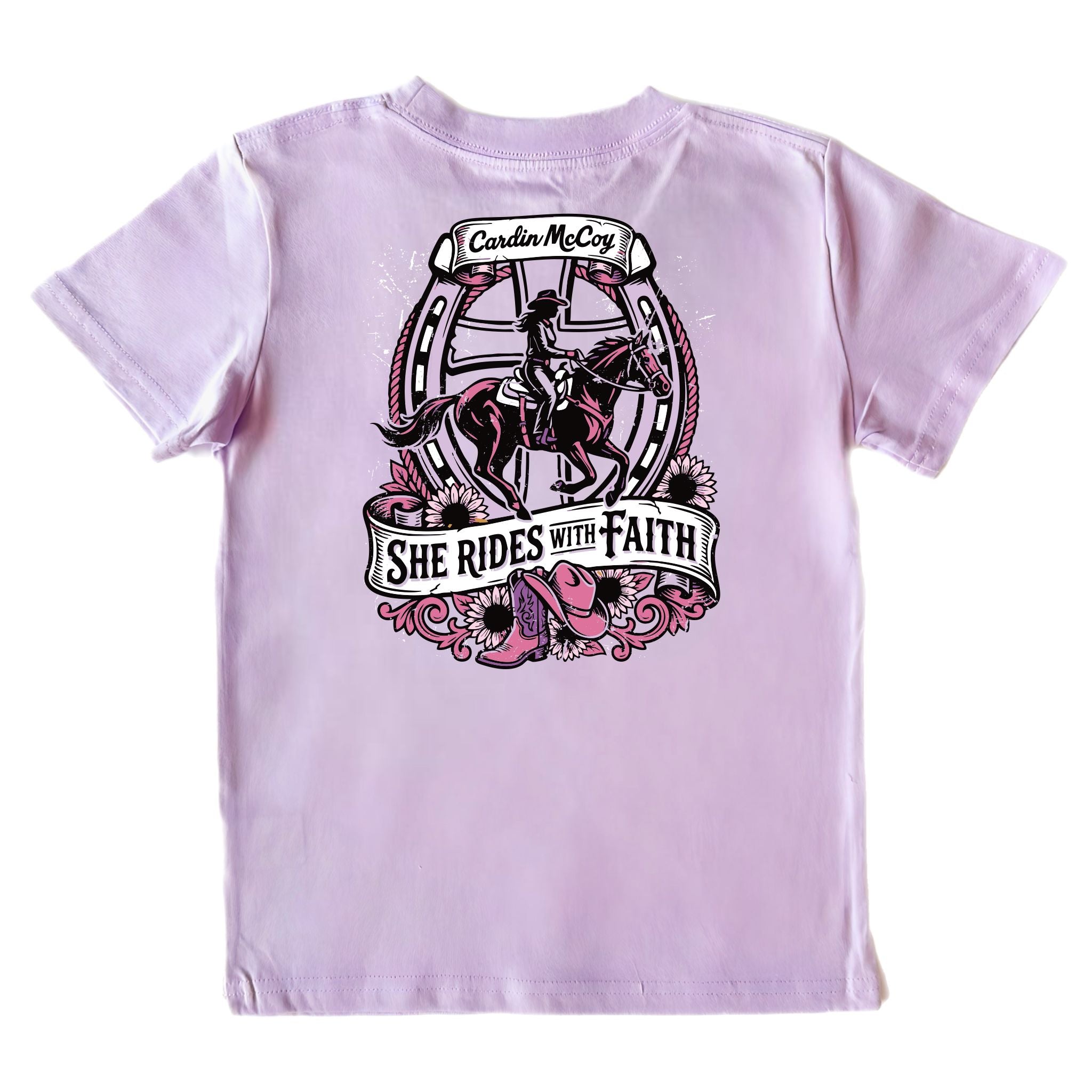 Girls' Rides With Faith Short-Sleeve Tee Short Sleeve T-Shirt Cardin McCoy Lavender XXS (2/3) Pocket