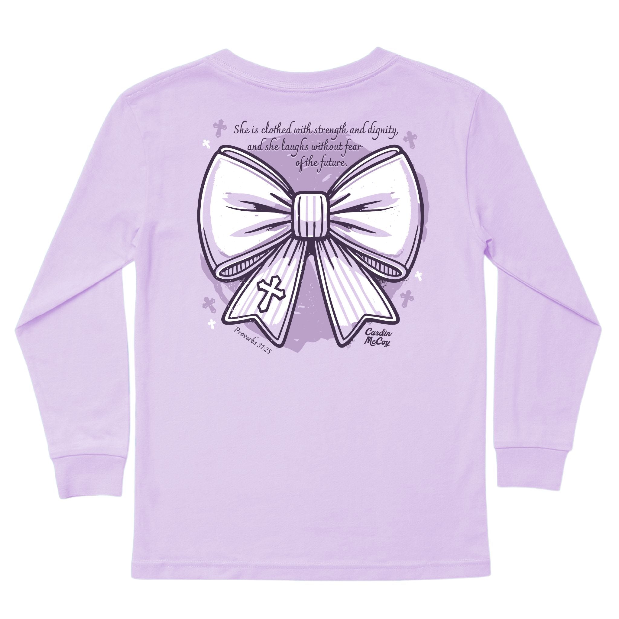 Girls' Strength And Dignity Long-Sleeve Tee Long Sleeve T-Shirt Cardin McCoy Lavender XXS (2/3) Pocket