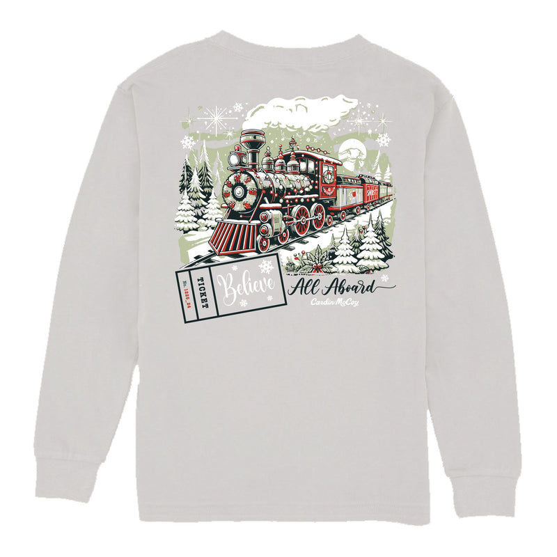 Kids' All Aboard Christmas Train Long-Sleeve Tee Long Sleeve T-Shirt Cardin McCoy Ice Gray XXS (2/3) Pocket