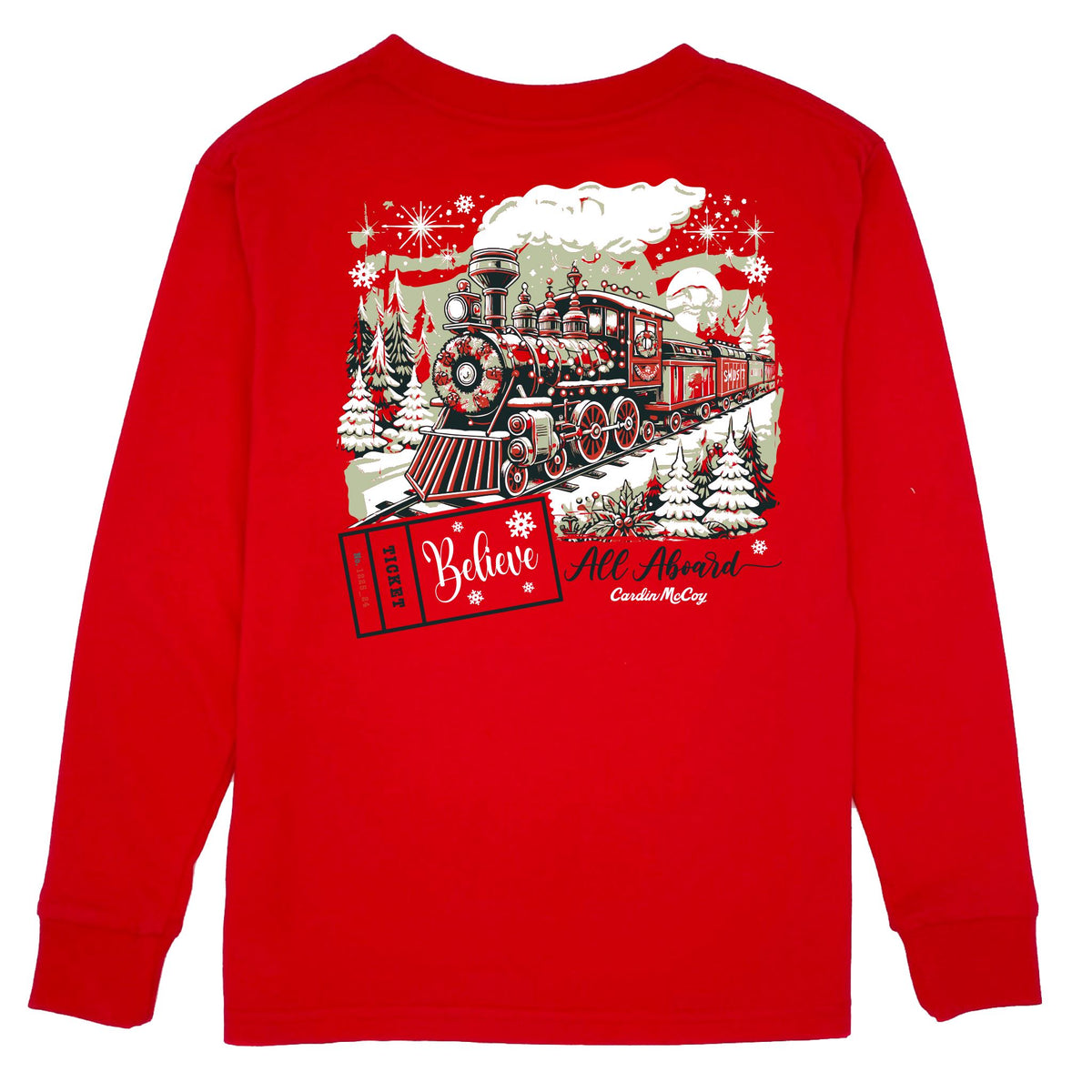 Kids' All Aboard Christmas Train Long-Sleeve Tee Long Sleeve T-Shirt Cardin McCoy Red XXS (2/3) Pocket