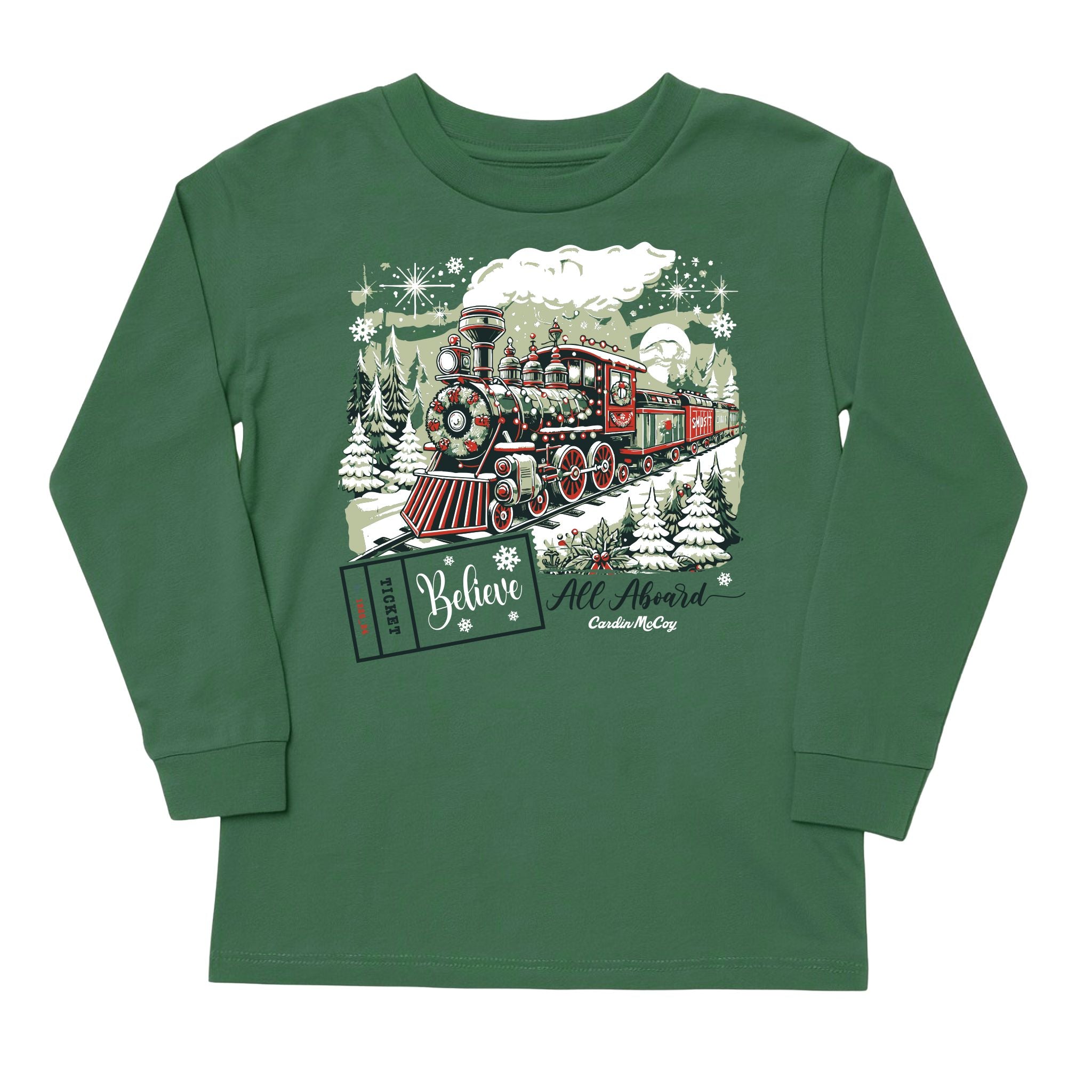 Kids' All Aboard Front Long-Sleeve Tee Long Sleeve T-Shirt Cardin McCoy Dark Olive XXS (2/3) No Pocket