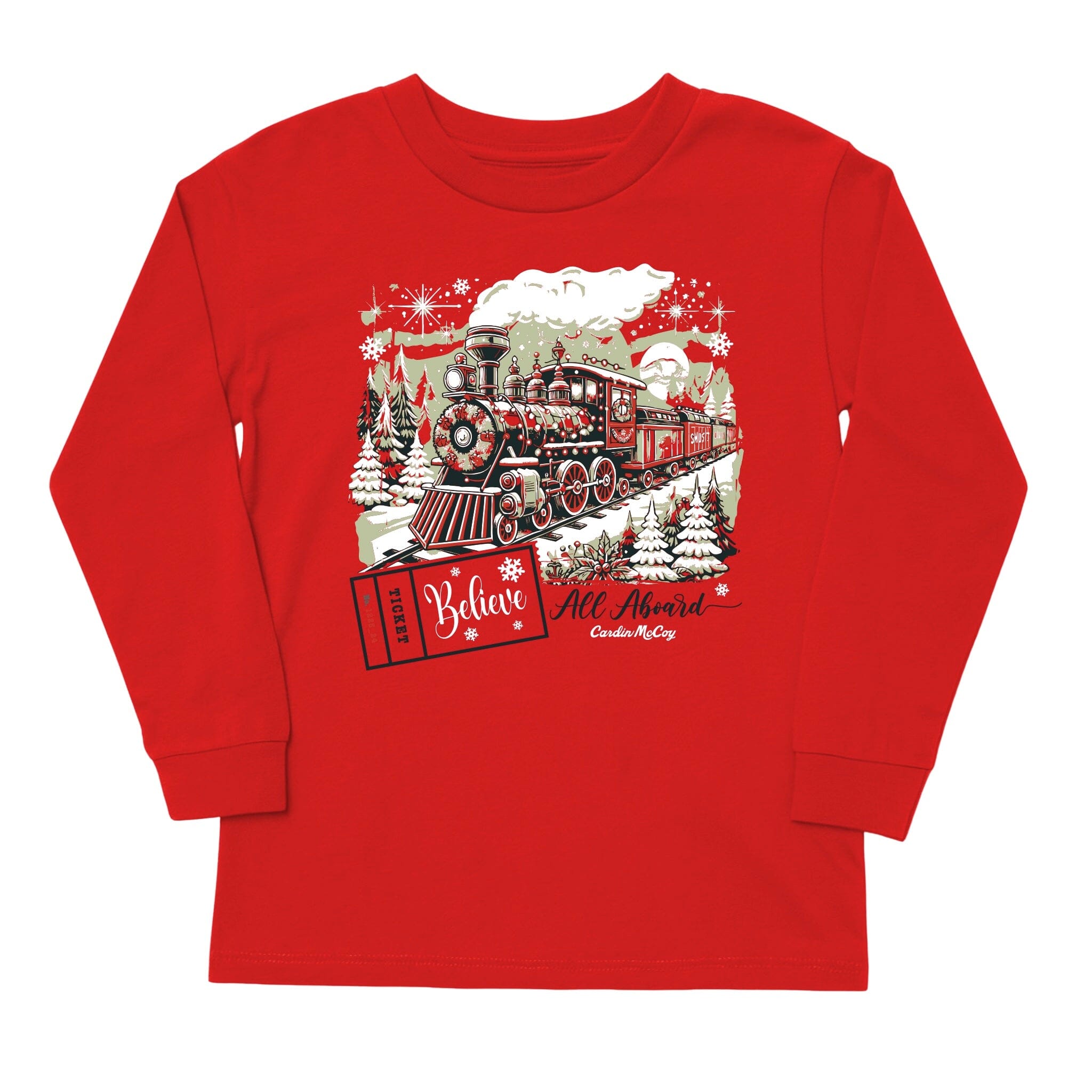 Kids' All Aboard Front Long-Sleeve Tee Long Sleeve T-Shirt Cardin McCoy Red XXS (2/3) Front